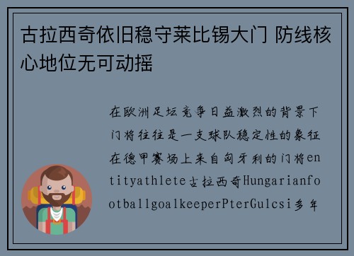 古拉西奇依旧稳守莱比锡大门 防线核心地位无可动摇 古拉西奇依旧稳守莱比锡大门 防线核心地位无可动摇